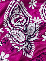 Magenta Pink Bangalori Silk Kantha saree in bangalori silk with hand kantha stitch in black & white — Kaash Collection