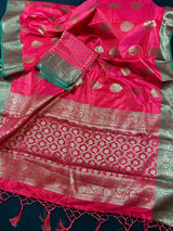 Magenta with Green Combination Semi - Tussar Silk Saree With Antique Zari Weaving Work - Kaash