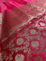 Magenta with Green Combination Semi - Tussar Silk Saree With Antique Zari Weaving Work - Kaash