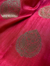 Magenta with Green Combination Semi - Tussar Silk Saree With Antique Zari Weaving Work - Kaash