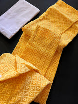Mango Yellow Color Chikankari Lucknowi Georgette Men Kurta Pajama Set with Lining | Chikhankari Kurta | Mens Wear | Kurta for Haldi Ceremony - Kaash