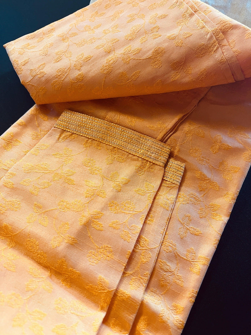 Mango Yellow Raw Silk Indian Men Kurta Pajama 2pcs Set - Kaash