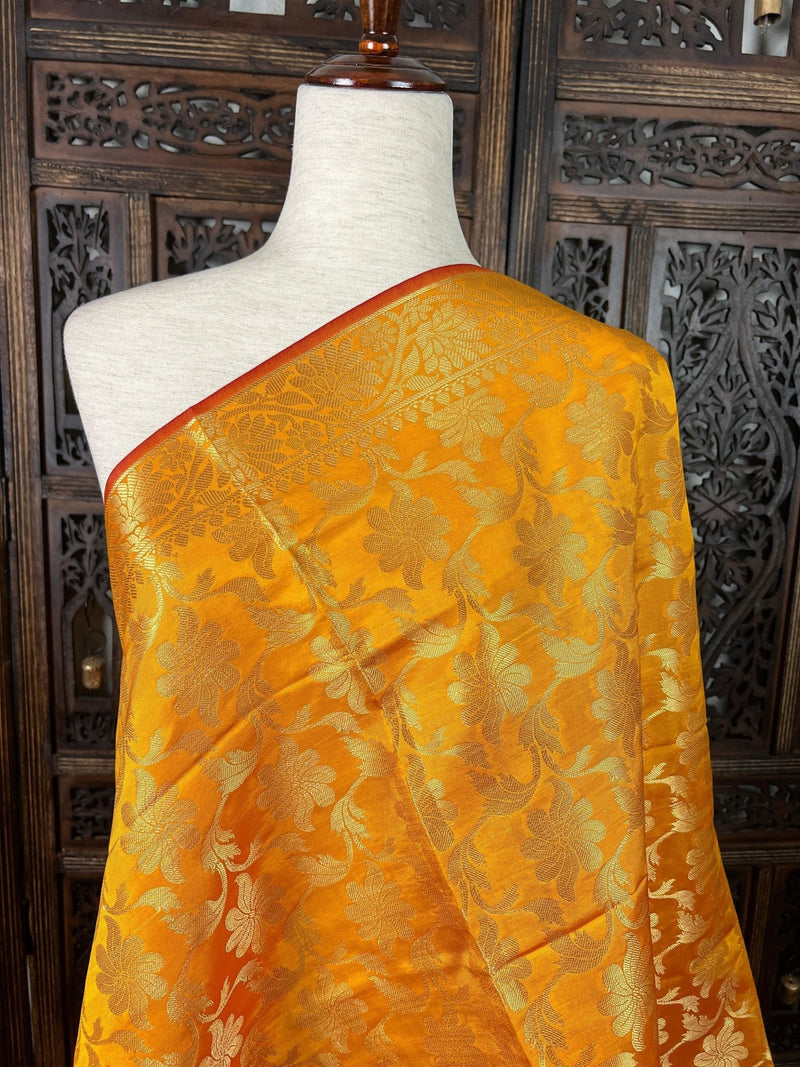 Mango Yellow Double-Tone Soft Silk dupatta in soft silk (non-pure) with double-tone with zari weaving — Kaash Collection