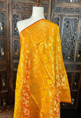 Mango Yellow Double-Tone Soft Silk dupatta in soft silk (non-pure) with double-tone with zari weaving — Kaash Collection