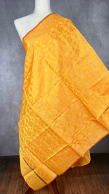 Mango Yellow Soft Silk Floral dupatta in soft silk (non-pure) with floral jaal with muted gold zari — Kaash Collection