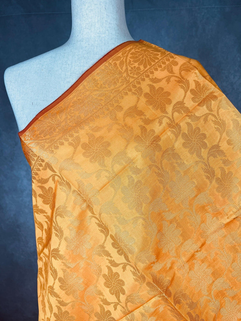 Mango Yellow Soft Silk Floral dupatta in soft silk (non-pure) with floral jaal with muted gold zari — Kaash Collection