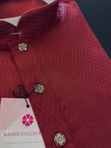 Maroon Soft Silk Self Design Men Kurta with White Cotton Pajama | Mens Party Wear Clothing | Indian Ethnic Men Wear in USA - Kaash