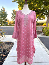 Mauve Pink Silk 3pcs 3-piece (kameez, palazzo, dupatta) with cut danna, sequence, real mirror & embroidery — Kaash Collection