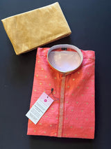 Mauve Pink men's kurta pajama in soft silk (non-pure) with self-design with small zari weave buttis — Kaash Collection
