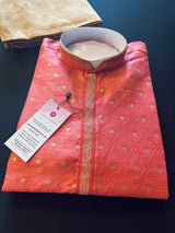 Mauve Pink men's kurta pajama in soft silk (non-pure) with self-design with small zari weave buttis — Kaash Collection