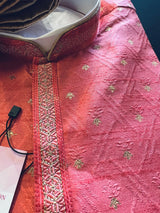 Mauve Pink men's kurta pajama in soft silk (non-pure) with self-design with small zari weave buttis — Kaash Collection