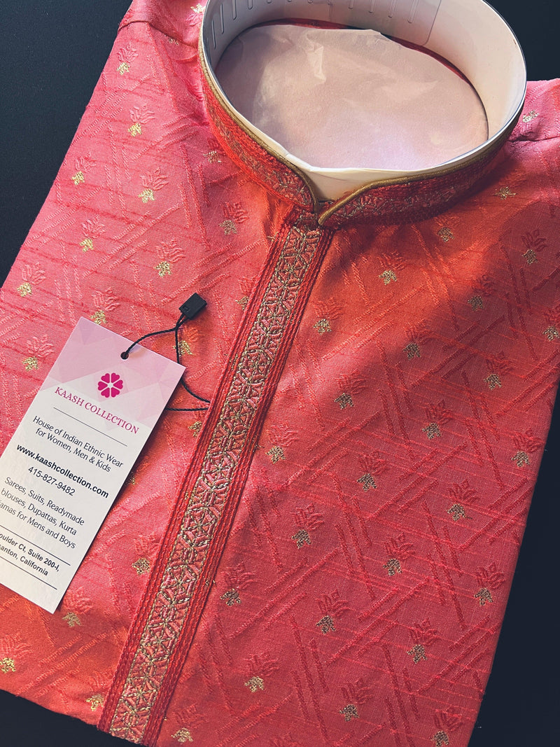 Mauve Pink Soft Silk Men Kurta Pajama for Men with Self Design material with small Zari Weave - Kaash