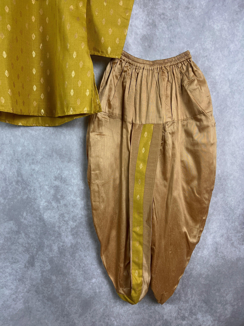 Mehandi Green Color Dhoti Sets for Boys | Soft Cotton Silk Kurtas for Boys | Dhoti Sets for Boys |Kurta Pajama for Boys | Kaash Kids Wear - Kaash
