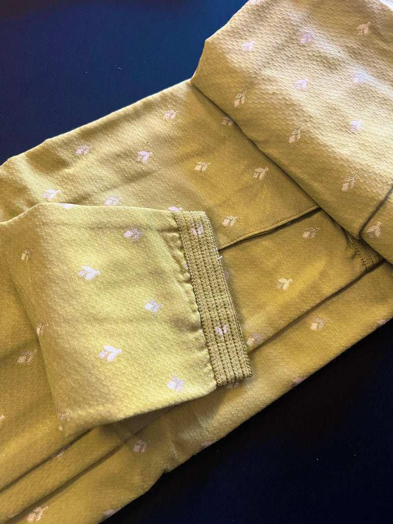 Mehndi Green Heena Green Color Jute Silk Men Kurta Pajama with Weave Work | Designer Men Kurta Pajama Set | Kurta Pajama Set in USA - Kaash