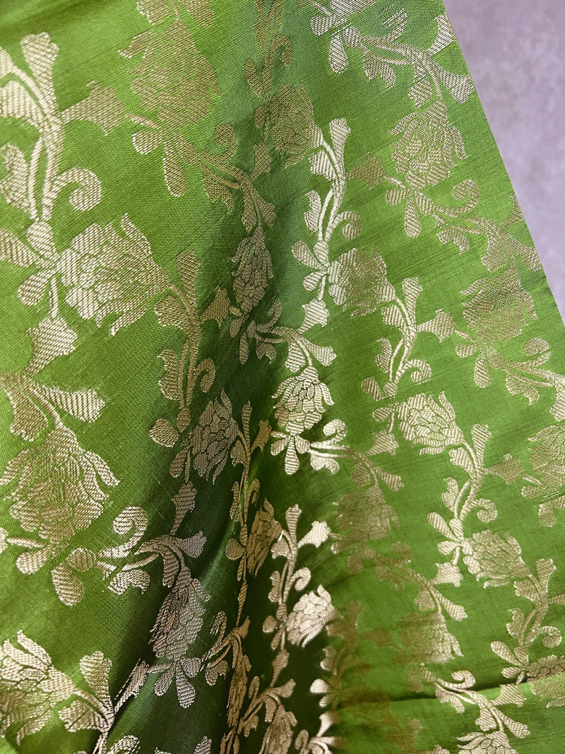 Mehndi Green Soft Silk Light Weight Dupatta with Gold Floral design | Indian Dupatta | Silk Dupatta | Stole | Scarf | Gift For Her| - Kaash