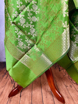 Mehndi Green Soft Silk Light Weight Dupatta with Gold Floral design | Indian Dupatta | Silk Dupatta | Stole | Scarf | Gift For Her| - Kaash