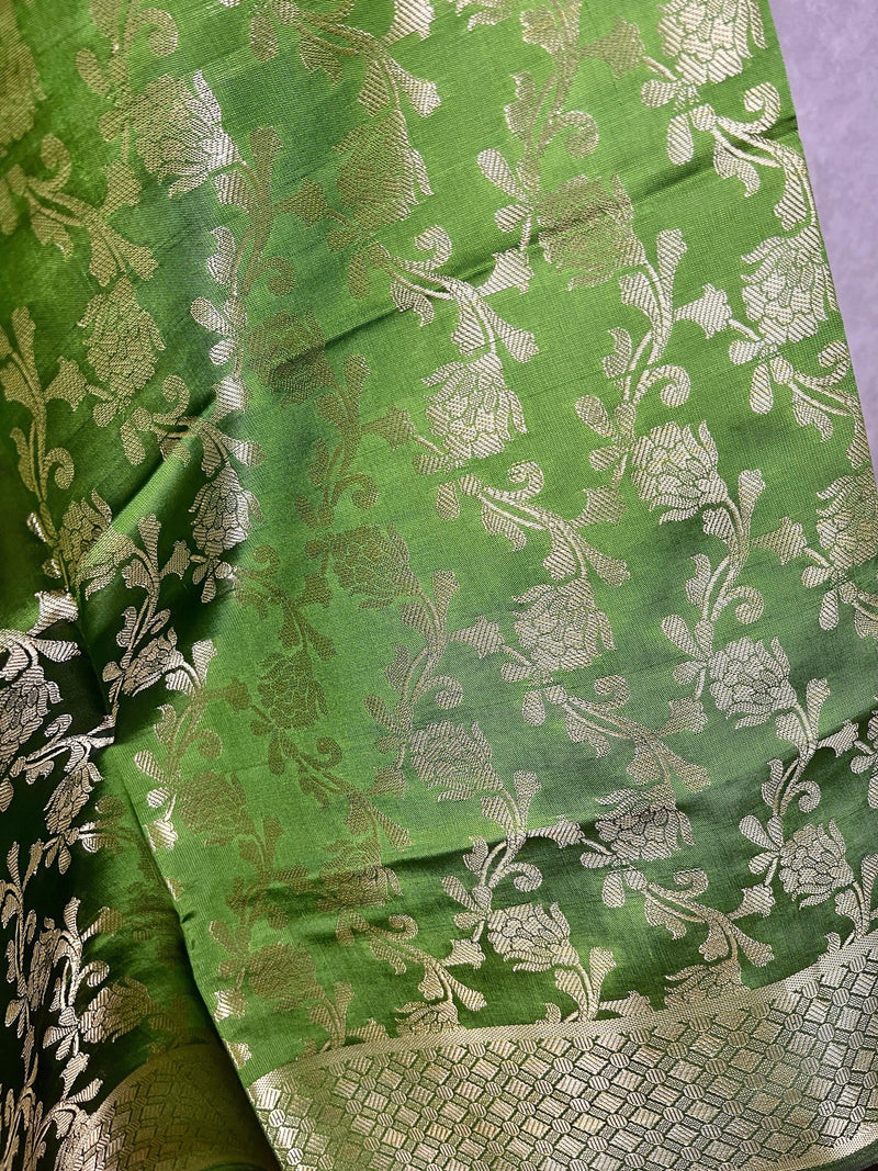 Mehndi Green Soft Silk Light Weight Dupatta with Gold Floral design | Indian Dupatta | Silk Dupatta | Stole | Scarf | Gift For Her| - Kaash