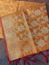 Mustard Orange Banarasi Soft Silk dupatta in soft silk (non-pure) with muted gold zari weaving — Kaash Collection