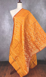 Mustard Orange Banarasi Soft Silk dupatta in soft silk (non-pure) with muted gold zari weaving — Kaash Collection