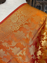 Orange Double-Tone Soft Silk dupatta in soft silk (non-pure) with double-tone with zari weaving — Kaash Collection