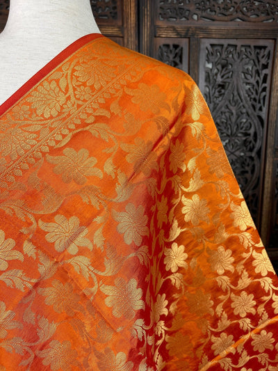 Orange Double-Tone Soft Silk dupatta in soft silk (non-pure) with double-tone with zari weaving — Kaash Collection