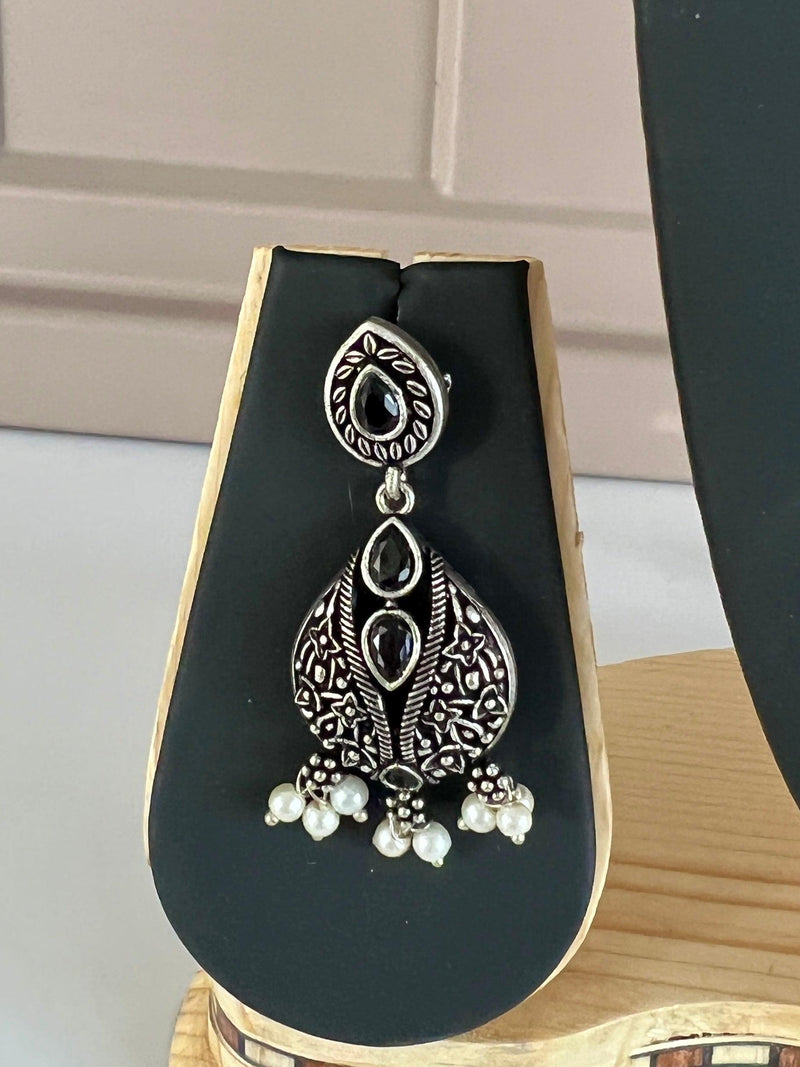 Oxidized Jewelry | Necklace with earrings | Oxidized indian jewelry with Stones | Oxidized German Silver Jewelry for women | Indian Jewelry - Kaash