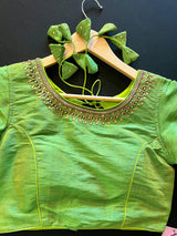 Parrot Green Color Raw Silk Ready to Wear Blouse | Handwork Blouses | Padded Blouse | Size - 36 | Readymade Saree Blouses | Kaash Collection - Kaash