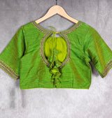 Parrot Green Color Raw Silk Ready to Wear Blouse | Handwork Blouses | Padded Blouse | Size - 36 | Readymade Saree Blouses | Kaash Collection - Kaash