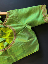 Parrot Green Color Raw Silk Ready to Wear Blouse | Handwork Blouses | Padded Blouse | Size - 36 | Readymade Saree Blouses | Kaash Collection - Kaash