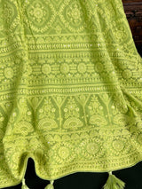 Parrot Green Pure Georgette Saree with Chikankari and Sequin Work| Parrot Green Color Saree | Chikankari Sarees | Kaash Collection - Kaash