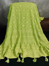 Parrot Green Pure Georgette Saree with Chikankari and Sequin Work| Parrot Green Color Saree | Chikankari Sarees | Kaash Collection - Kaash
