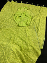 Parrot Green Pure Georgette Saree with Chikankari and Sequin Work| Parrot Green Color Saree | Chikankari Sarees | Kaash Collection - Kaash