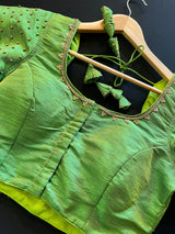 Parrot Green Raw Silk Ready to Wear Blouse | Handwork Blouses | Padded Blouse | Size - 36 | Readymade Saree Blouses | Kaash Readymade blouses - Kaash