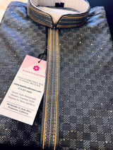 Grey men's kurta pajama in soft silk (non-pure) with tiny sequin with embossed self-design — Kaash Collection