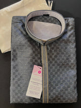 Grey men's kurta pajama in soft silk (non-pure) with tiny sequin with embossed self-design — Kaash Collection