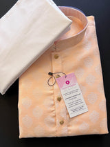 Pastel Light Peach men's kurta pajama in soft banarasi silk with silver zari buttas weaving — Kaash Collection