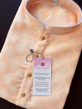 Pastel Light Peach men's kurta pajama in soft banarasi silk with silver zari buttas weaving — Kaash Collection