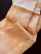 Pastel Light Peach men's kurta pajama in soft banarasi silk with silver zari buttas weaving — Kaash Collection