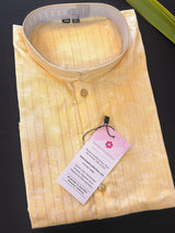 Pastel Light Yellow men's kurta pajama in cotton silk with digital prints with zari stripes — Kaash Collection