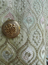 Pastel Pista Green men's Nehru/Modi jacket in silk (non-pure) with embroidery, thread & sequin work — Kaash Collection