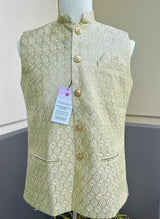Pastel Pista Green men's Nehru/Modi jacket in silk (non-pure) with embroidery, thread & sequin work — Kaash Collection