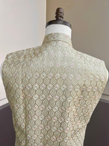 Pastel Pista Green men's Nehru/Modi jacket in silk (non-pure) with embroidery, thread & sequin work — Kaash Collection