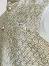 Pastel Pista Green men's Nehru/Modi jacket in silk (non-pure) with embroidery, thread & sequin work — Kaash Collection