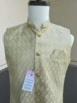 Pastel Pista Green men's Nehru/Modi jacket in silk (non-pure) with embroidery, thread & sequin work — Kaash Collection