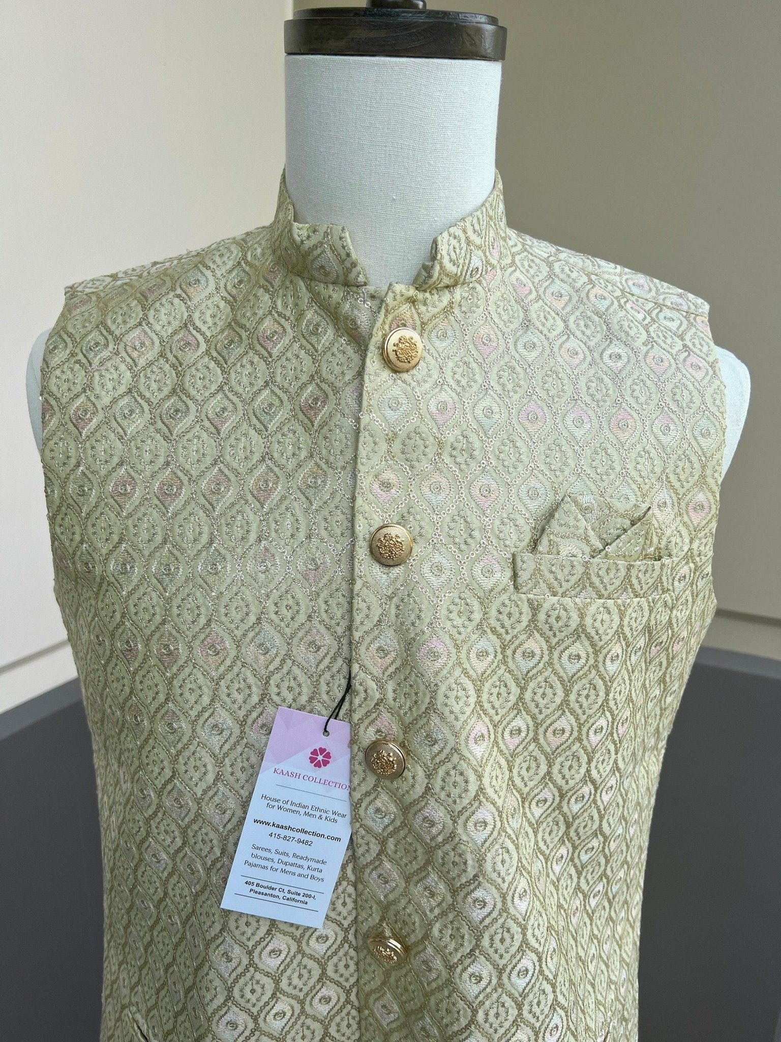 Pastel Pista Green Modi Nehru Jacket for Men | Kaash