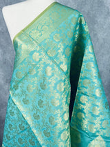 Pastel Sea Blue Benarasi Handwoven Semi Silk Dupatta with Muted Gold Zari Floral Jaal Weaving - Kaash