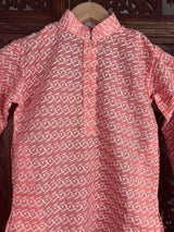 Peach Boys Cotton Chikankari 2-piece kurta pajama set for boys with lucknowi chikankari on cotton — Kaash Collection