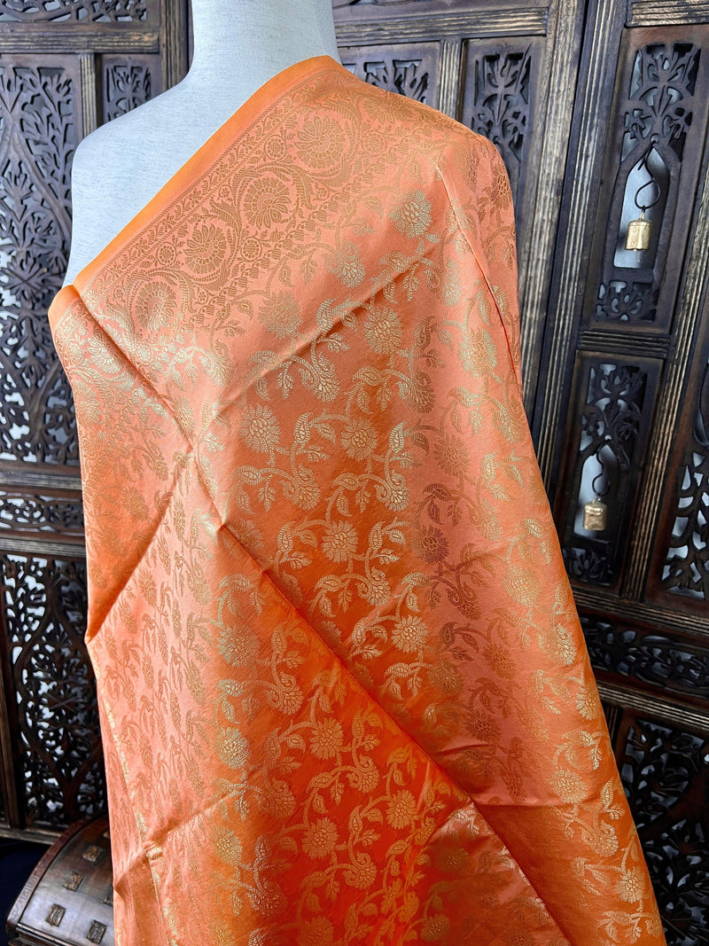 Peach Color Floral Jaal Soft Silk Dupatta | Light Weight | Indian Dupatta | Stole | Scarf | Gift For Her | Dupattas for Gift | Indian Gifts - Kaash