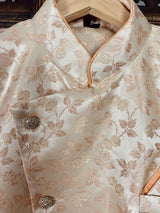 Peach Floral men's kurta pajama in soft silk with indo-western floral with balloon bottom — Kaash Collection