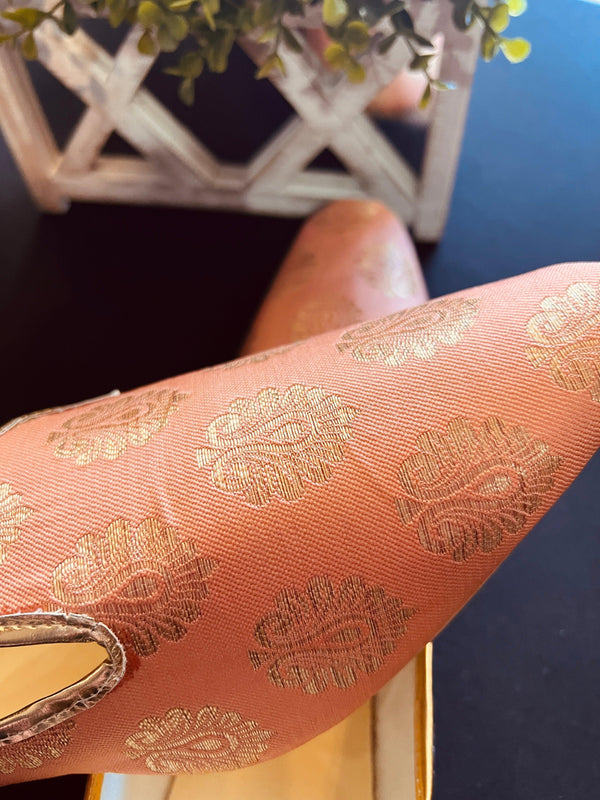 Peach Pink Color Mens Shoes | Men Mojari | Shoes for Sherwani | Mens Shoes for Indian Wedding | Shoe for Indian Kurta | Jutti for Wedding - Kaash